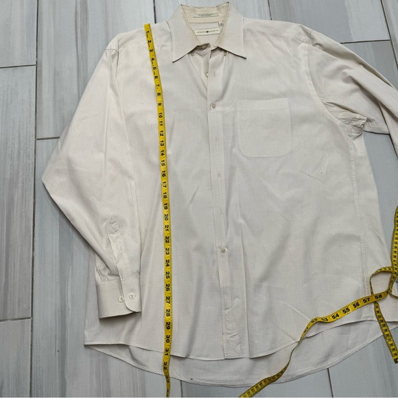 Joseph Abboud pale yellow pinstripe XL button shirt 17 1/2 34/36 - Picture 5 of 5